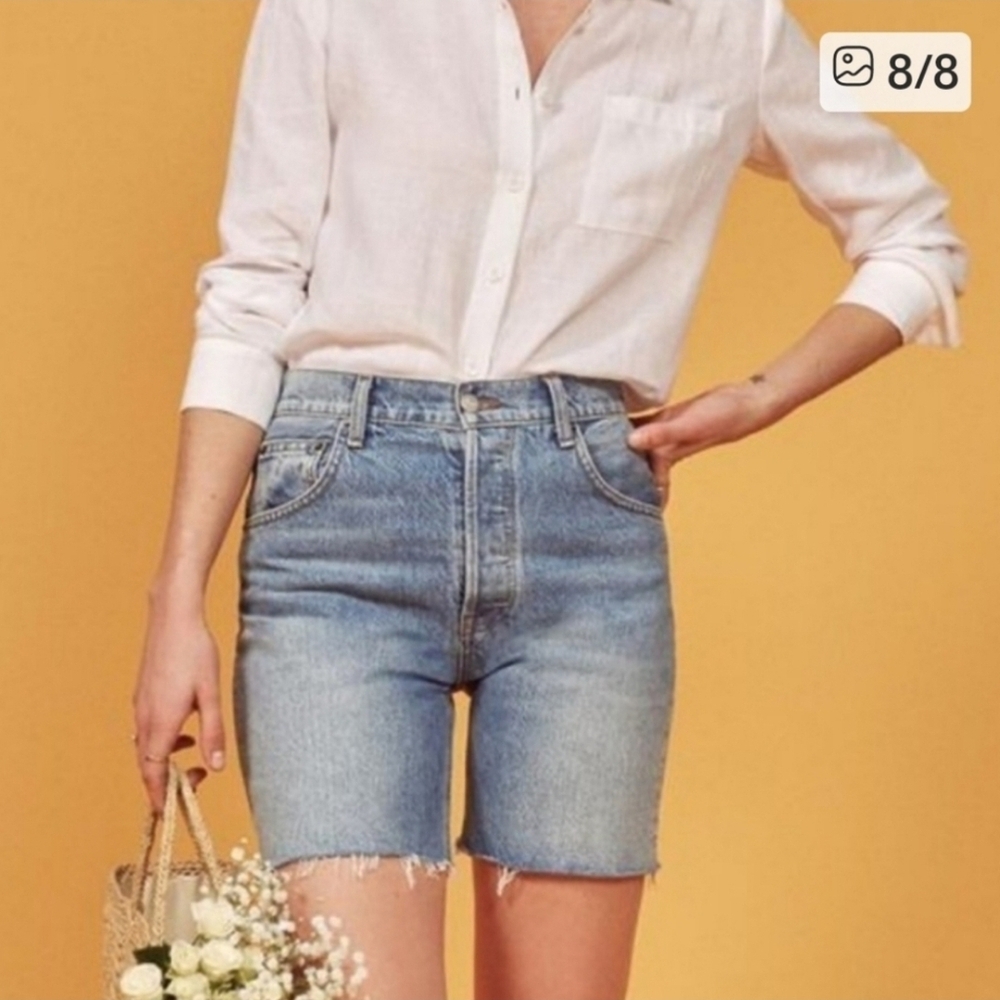 Reformation Light Blue High-Rise Denim Jean Shorts